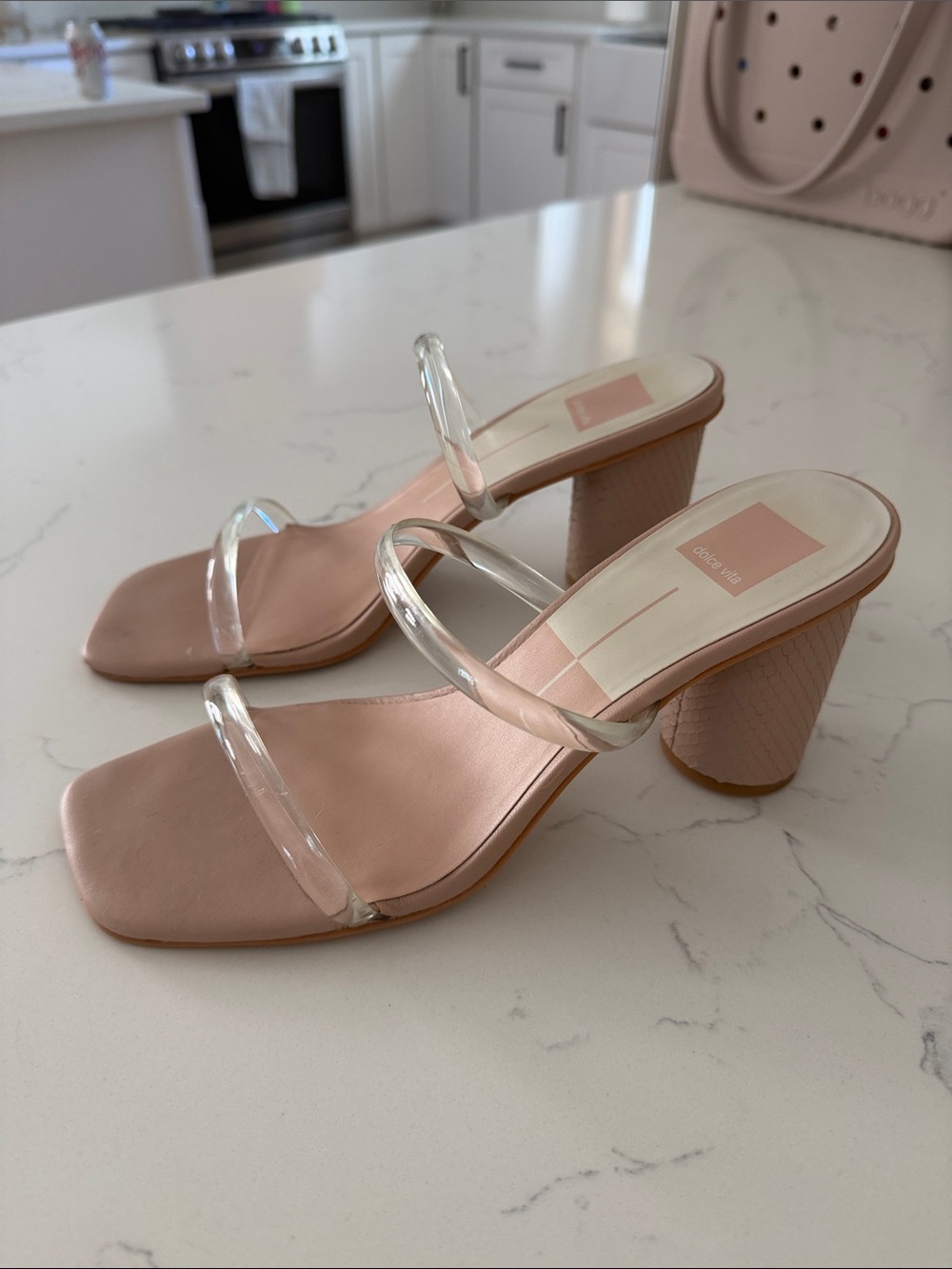 Clear-Strap Blush Block Heel Sandal - Women